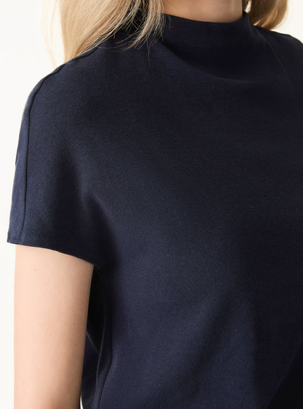 Mock Neck Short Sleeve Built-In Bra Top