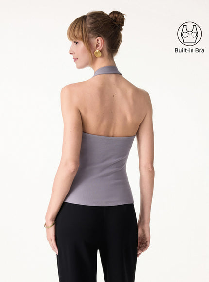 Halter Neck Open Back Built-In Bra Tank