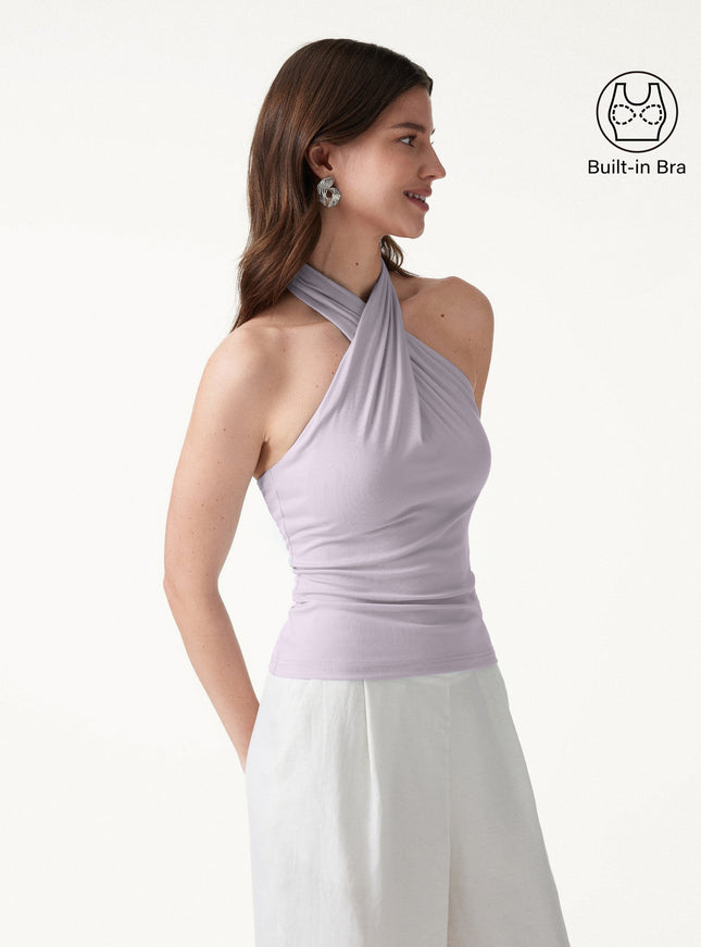 Criss Cross Halter Neck Going-Out Built-In Bra Top