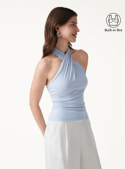 Criss Cross Halter Neck Going-Out Built-In Bra Top