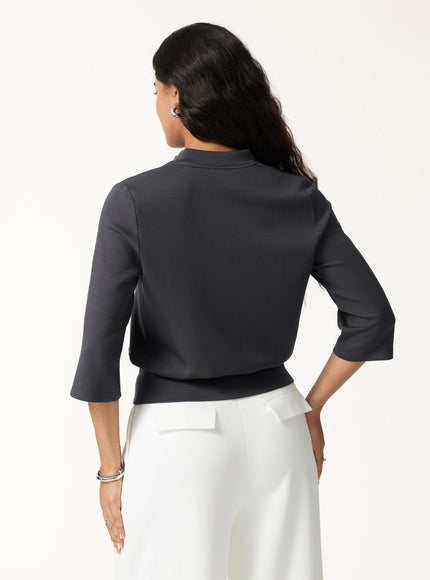 2Pcs Set V-Neck Elbow Sleeve Top & High-Rise Wide Leg Pants with Pockets