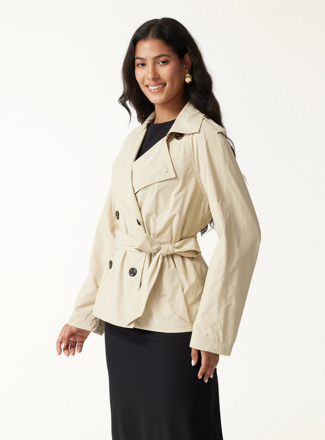 Packable Water-Repellent Peak Collar Trench Jacket with Pockets