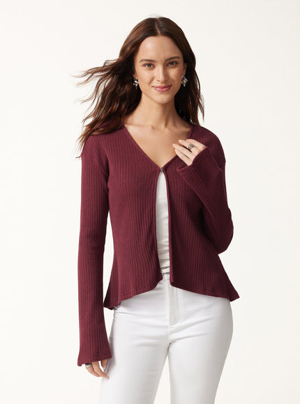 V Neck Flare Long Sleeve Cardigan