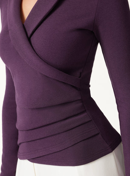 2Pcs Set Collared Surplice Top & Soft Thermal Pull-On Midi Skirt