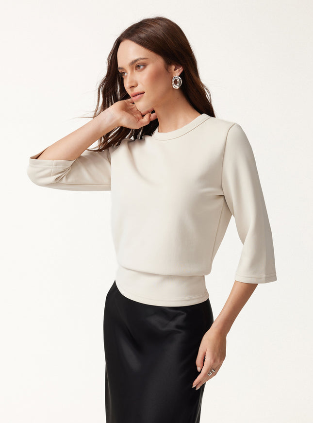 Sandwashed Spacer Crewneck 3/4 Sleeve Top