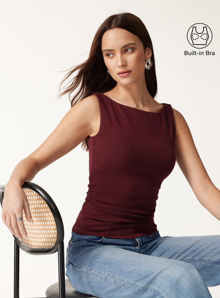 Boat Neck Built-In Bra Tank Top