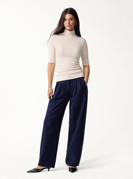 2Pcs Set Turtleneck Built-In Bra Tops & High Rise Wide Leg Pant