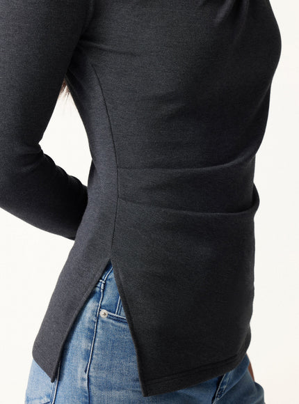 2Pcs Set Asymmetrical Neck Long Sleeve Top & Mid Rise Wide Leg Trouser