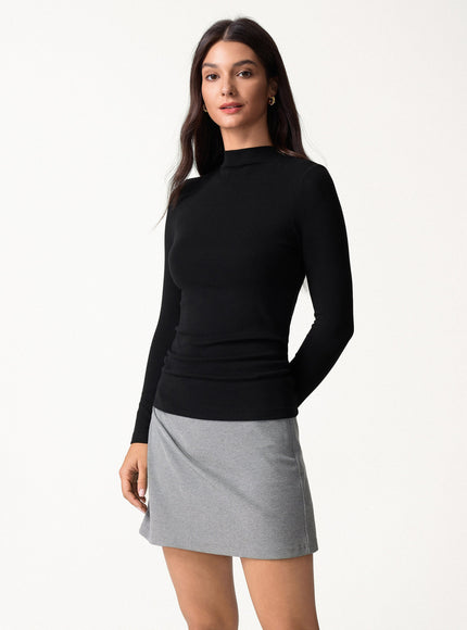 Mockneck Long Sleeve Built-In Bra Top - Forest Night