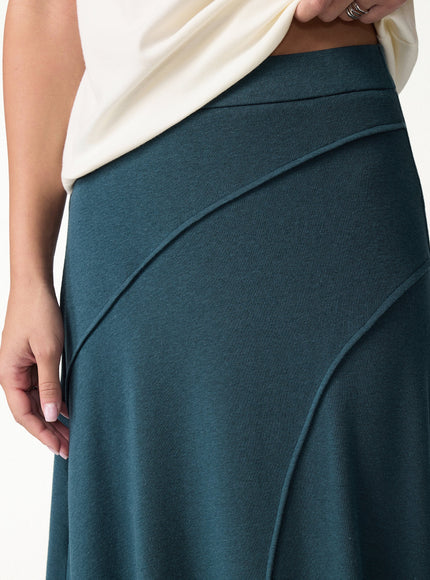 2Pcs Set V-neck Wide Binding Built-In Bra Top & Drapey A-Line Maxi Skirt