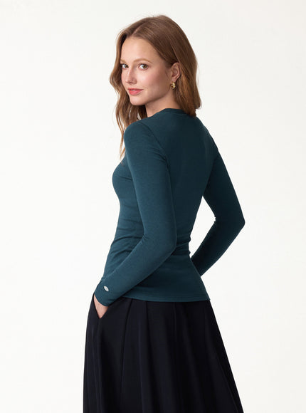 Crewneck Long Sleeve Built-In Bra Top