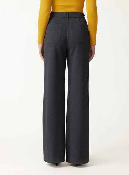 Ponte Mid-Rise Wide-Leg Pants with Pockets - Heather Black Grey