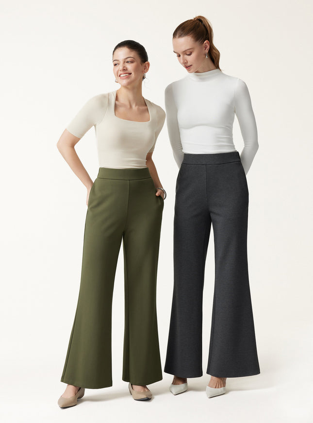 Ponte High-Rise Wide-Leg Pants with Pockets - Pure Black