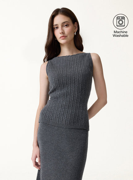 2Pcs Set Merino-Blend Sleeveless Sweater Tank & Merino-Blend Knit Skirt