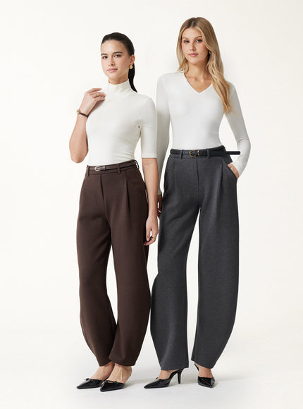 Cozy Knit Mid Rise Barrel Leg Pull-on Pants