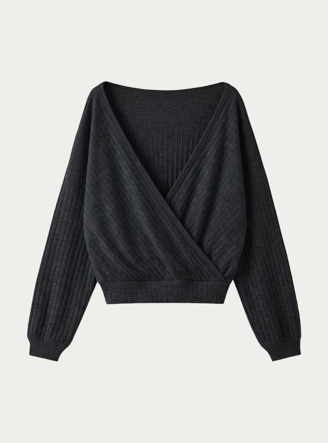 MaxWarm Wide Ribbed Crossover Long Sleeve Banded Hem Top