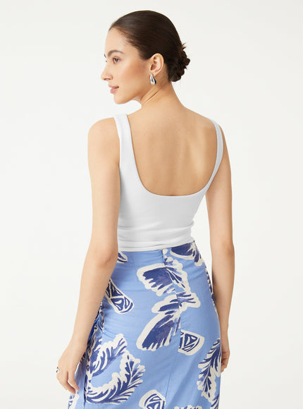 2Pcs Set Open Back Built-In Bra Tank & Side Ruched A-line Midi Skirt