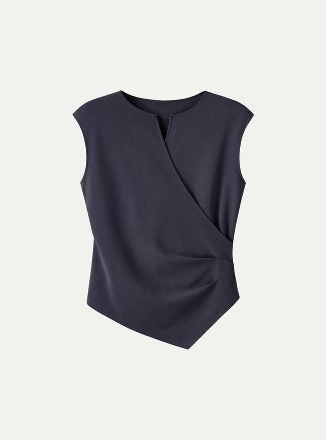 Surplice Wide Shoulder Tucked Angled Tank Top