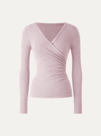Eco-MiYaMoon® Surplice Ruched Long Sleeve Top