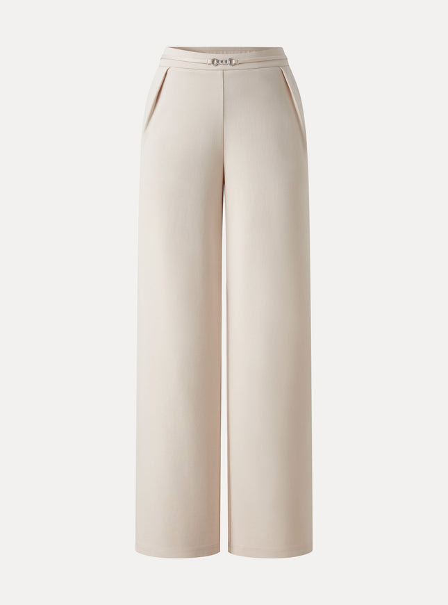 Ponte High-Rise Wide-Leg Pants with Pockets - Fog Beige