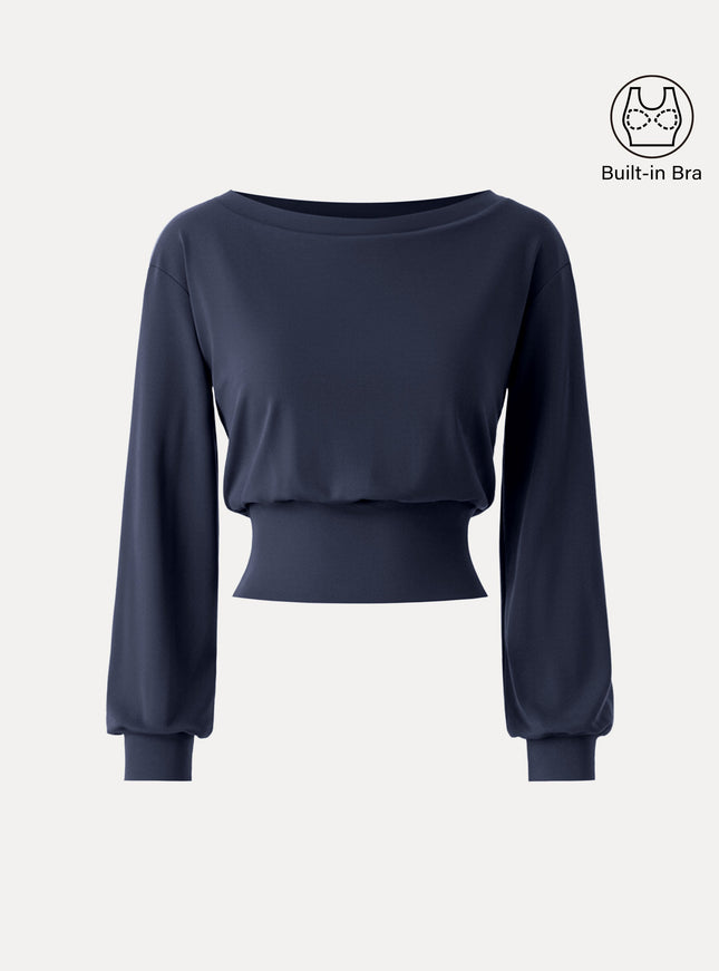 Non-Itchy Wool Blend Boatneck Built-In Bra Top