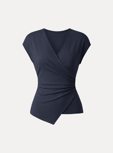 Lyocell Wool Surplice Cap Sleeve Asymmetrical Top