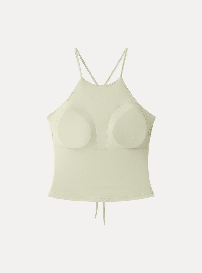 Tie Back Bandless Crop Built-In Bra Tank Top