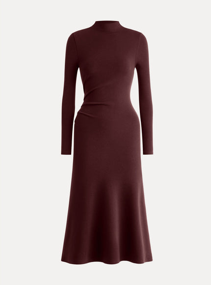 Mock Neck Long Sleeve Ruched Mermaid Midi Dress
