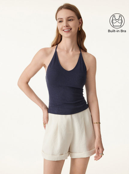 Soft Linen Luxe V-neck T-back Airy Built-In Bra Tank