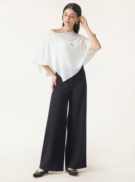 Ponte High-Rise Wide-Leg Pants with Pockets - Pure Black