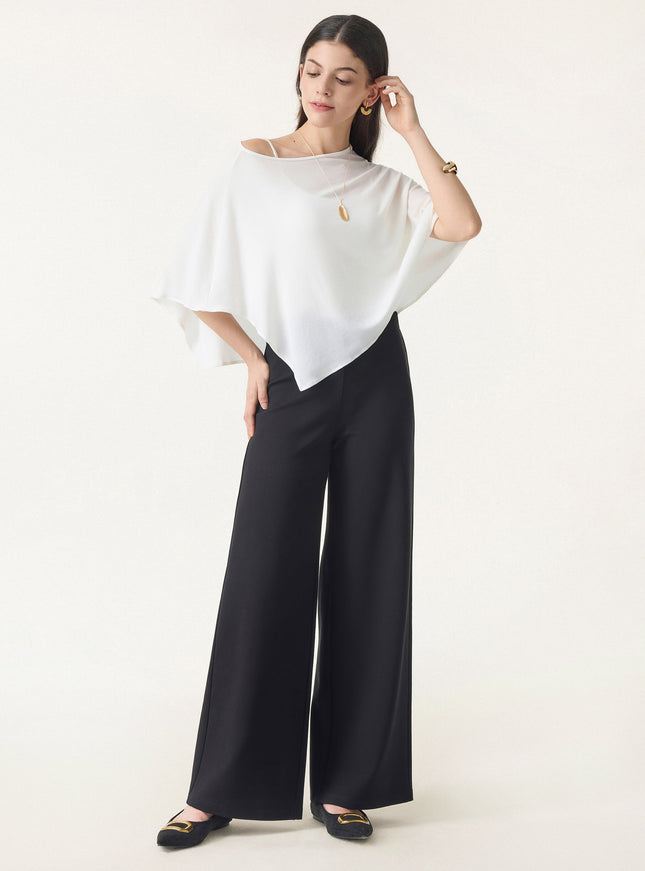 Ponte High-Rise Wide-Leg Pants with Pockets - Pure Black