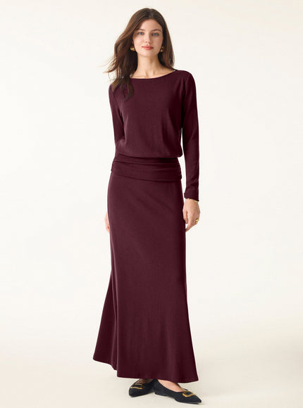 2Pcs Set Boatneck Top & High-Rise A-Line Maxi Skirt