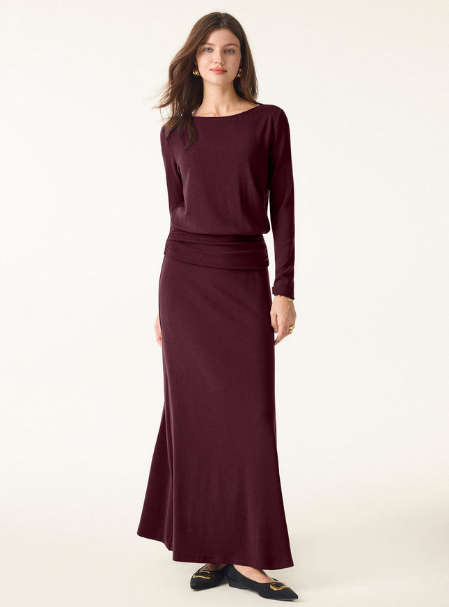 2Pcs Set Boatneck Top & High-Rise A-Line Maxi Skirt