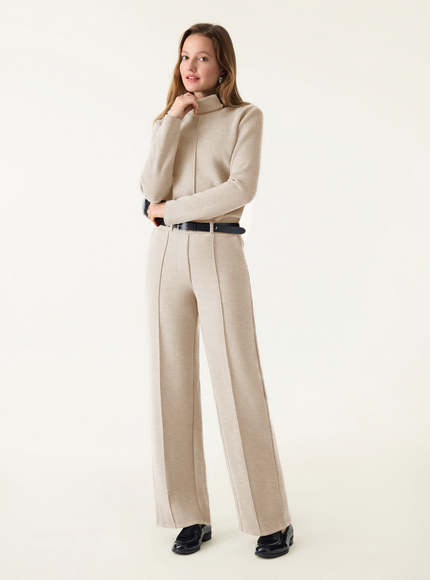 2Pcs Set Turtleneck Top & Regular High Waisted Straight Leg Pull On Pant