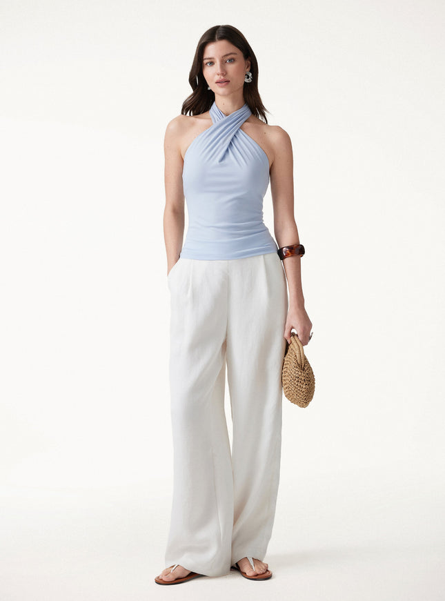 Criss Cross Halter Neck Going-Out Built-In Bra Top