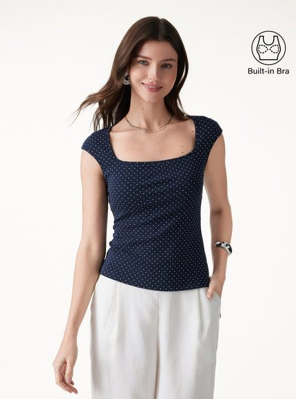 Polka Dots Square Neck Built-In Bra Top