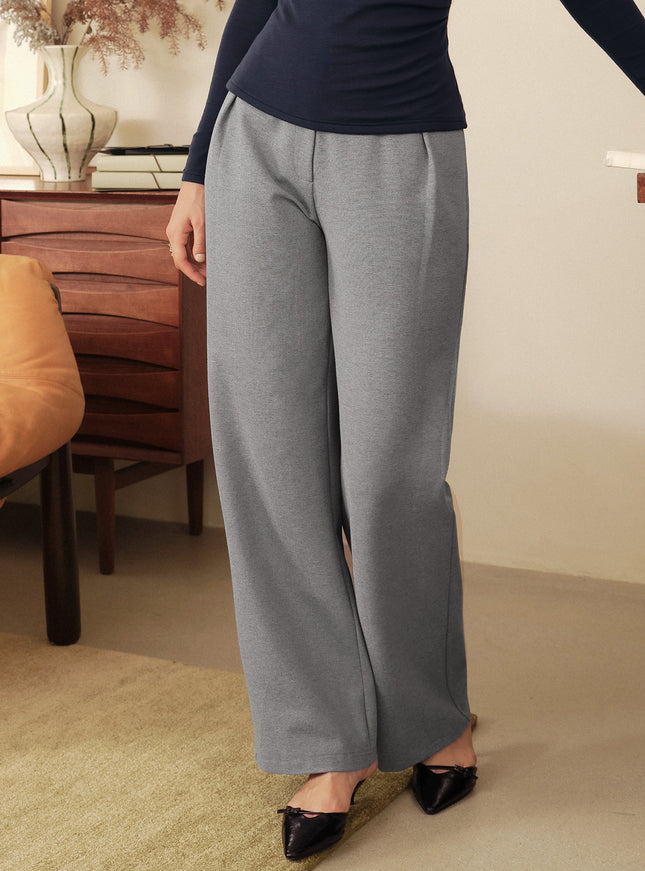 Ponte High-Rise Straight-Leg Pants with Pockets - Heather Charcoal Grey