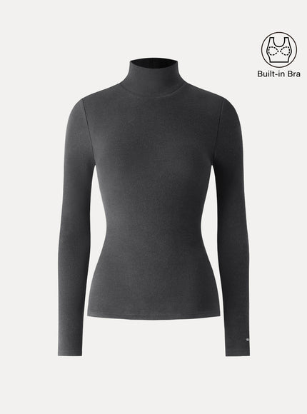Turtleneck Long Sleeve Built-In Bra Top