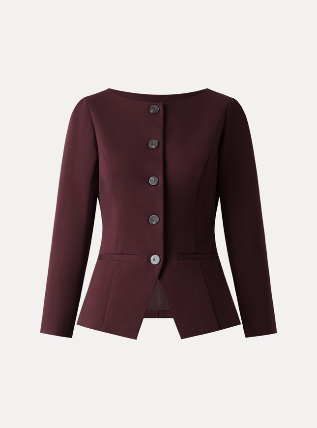 Ponte Office Round Neck Long Sleeve Jacket with Pockets