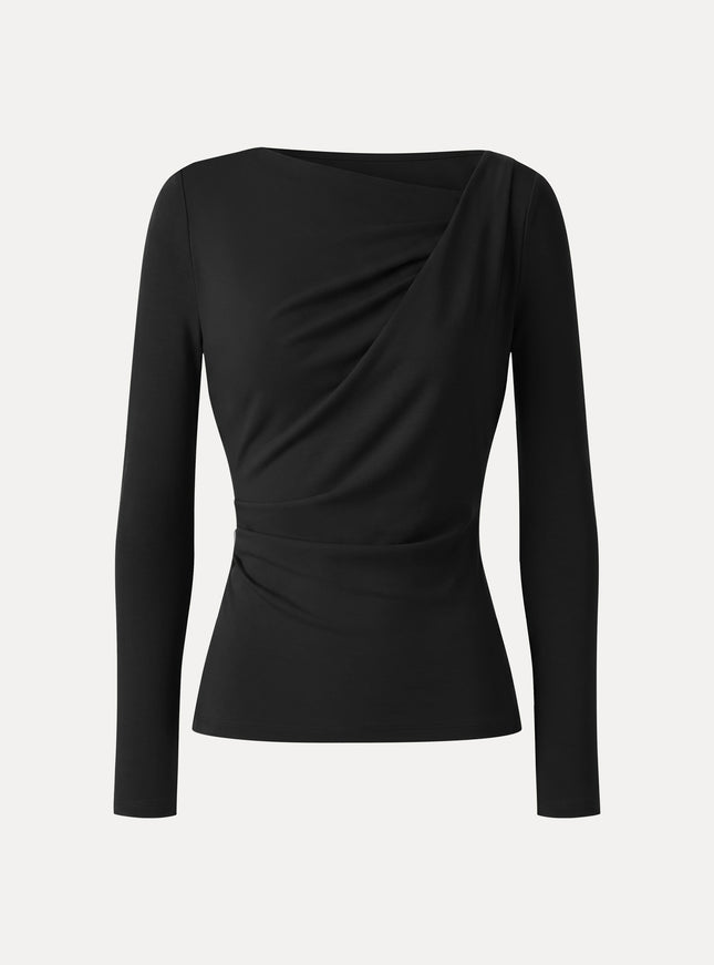 Asymmetrical Neck Long Sleeve Tucked-Waist Top