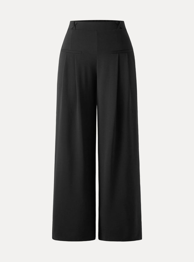 Drapey Bamboo Ponte Mid Rise Wide Leg Trouser with Pockets