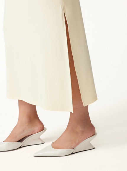 2Pcs Set Boatneck Long Sleeve Top & Mid-Rise Side-Slit Column Midi Skirt