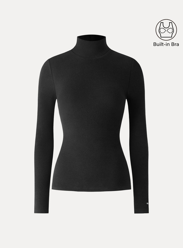Turtleneck Long Sleeve Built-In Bra Top