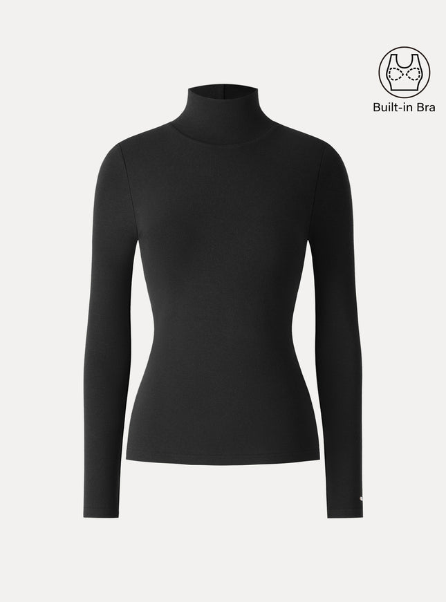 Turtleneck Long Sleeve Built-In Bra Top