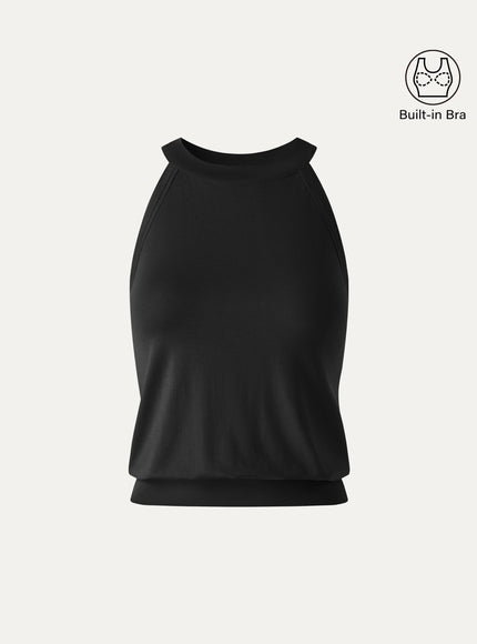 Halter Neck Banded Hem Built-In Bra Tank