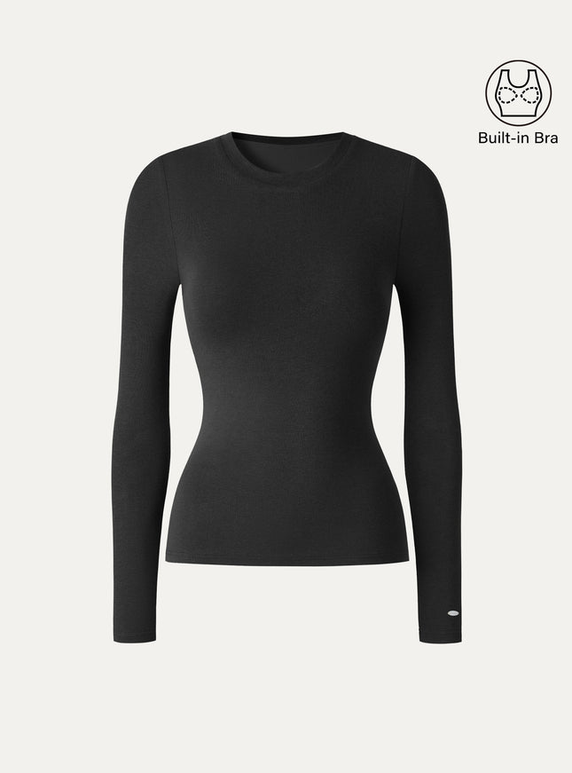 Crewneck Long Sleeve Built-In Bra Top