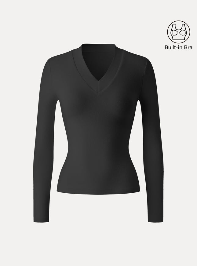 Essential V-neck Wide Binding Slimming Built-In Bra Top