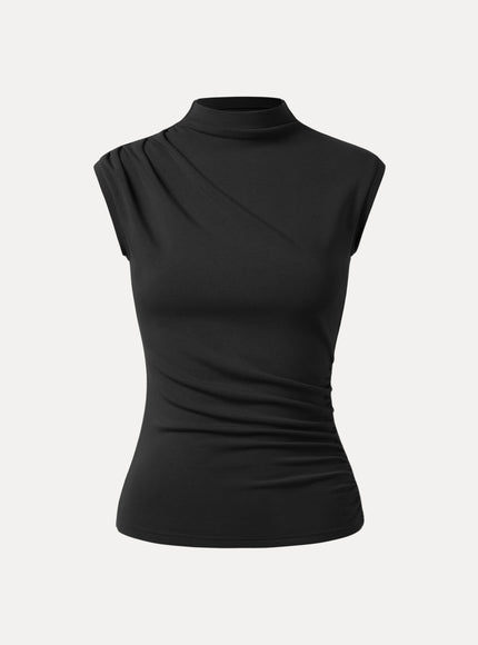 Mock Neck Sleeveless Ruched Top