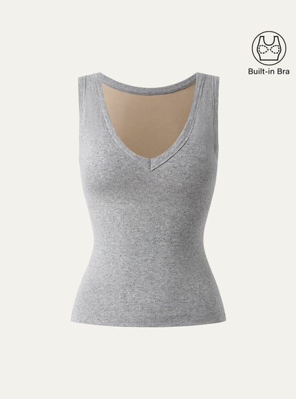 Stretchy V-neck Cotton Built-In Bra Tank