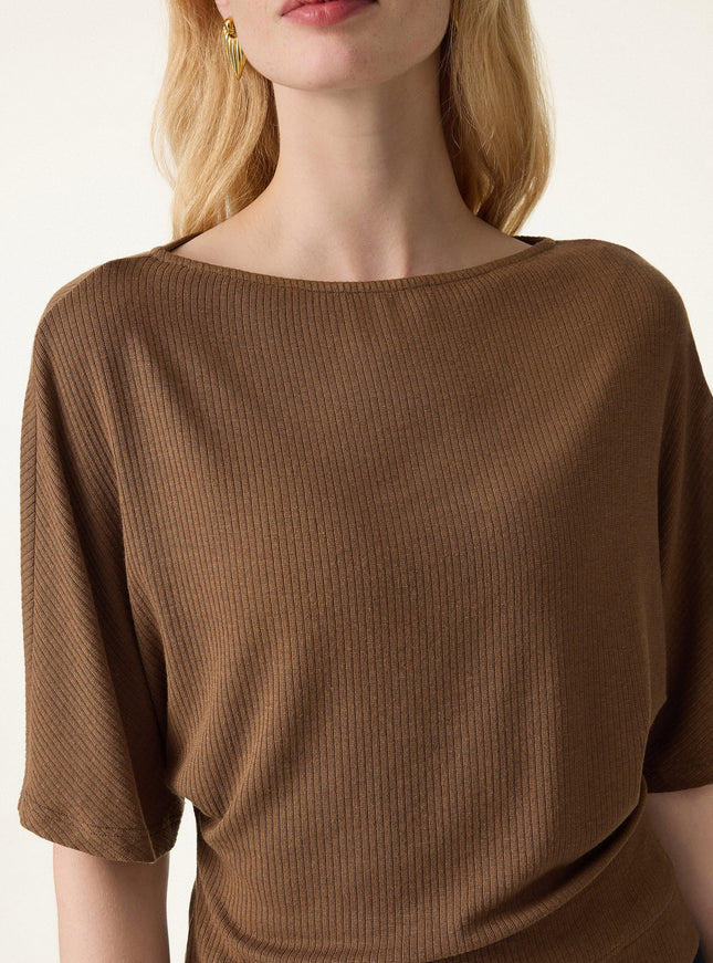 Soft Ribbed Boatneck Relaxed Top
